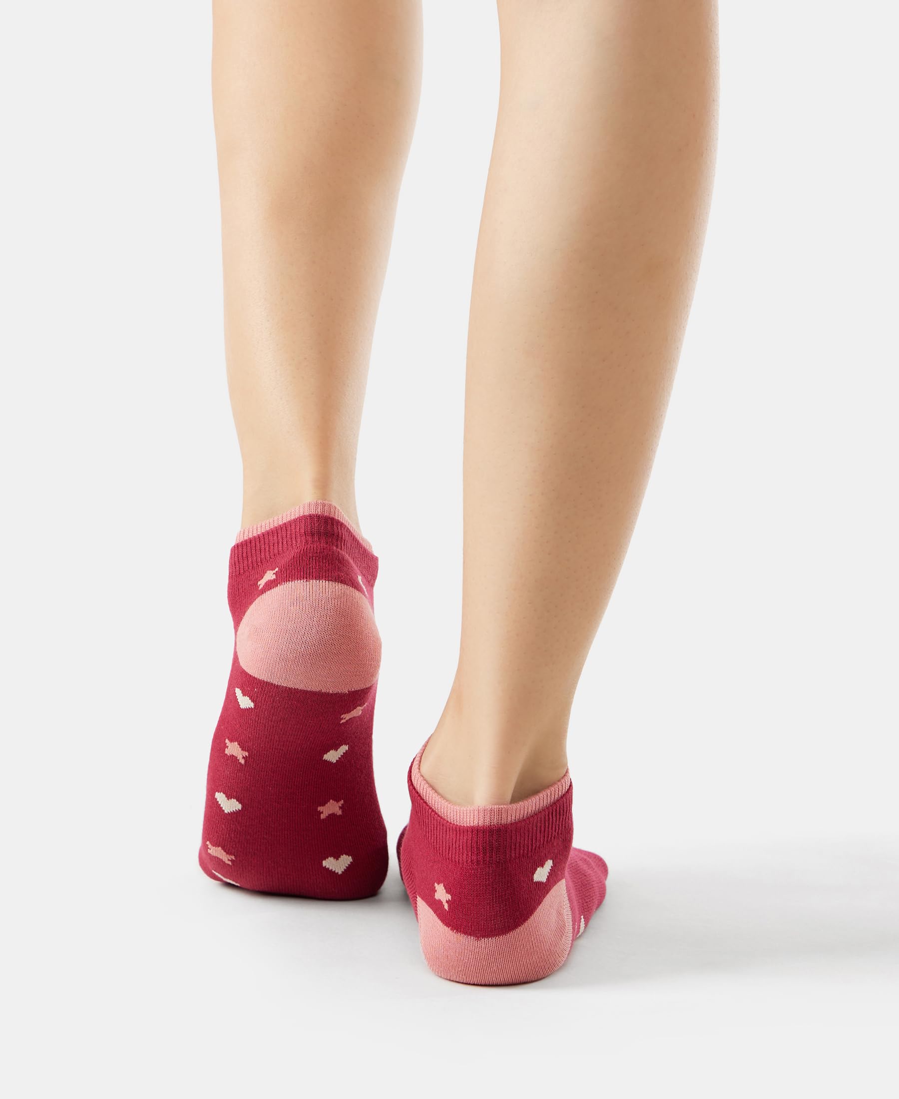 Jockey 7480 Women's Compact Cotton Stretch Low Show Printed Socks with Stay Fresh Treatment (Pack of 2)_Rose Smoke & Beet Red_FREE SIZE - Image 5 thumbnail