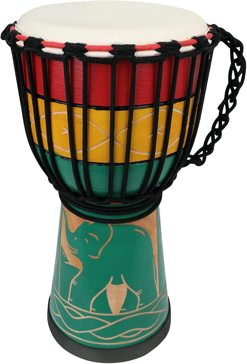 MUINS Djembe drum,8'' x 16'' African Hand Drum Carved Mahogany African Drums with Goatskin Drumhead for Kids and Adults Beginners (Colored Elephant, 8 Inch)