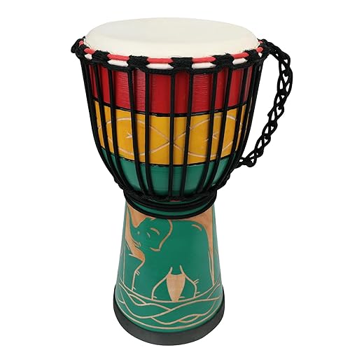MUINS Djembe drum,8'' x 16'' African Hand Drum Carved Mahogany African Drums with Goatskin Drumhead for Kids and Adults Beginners (Colored Elephant, 8 Inch)