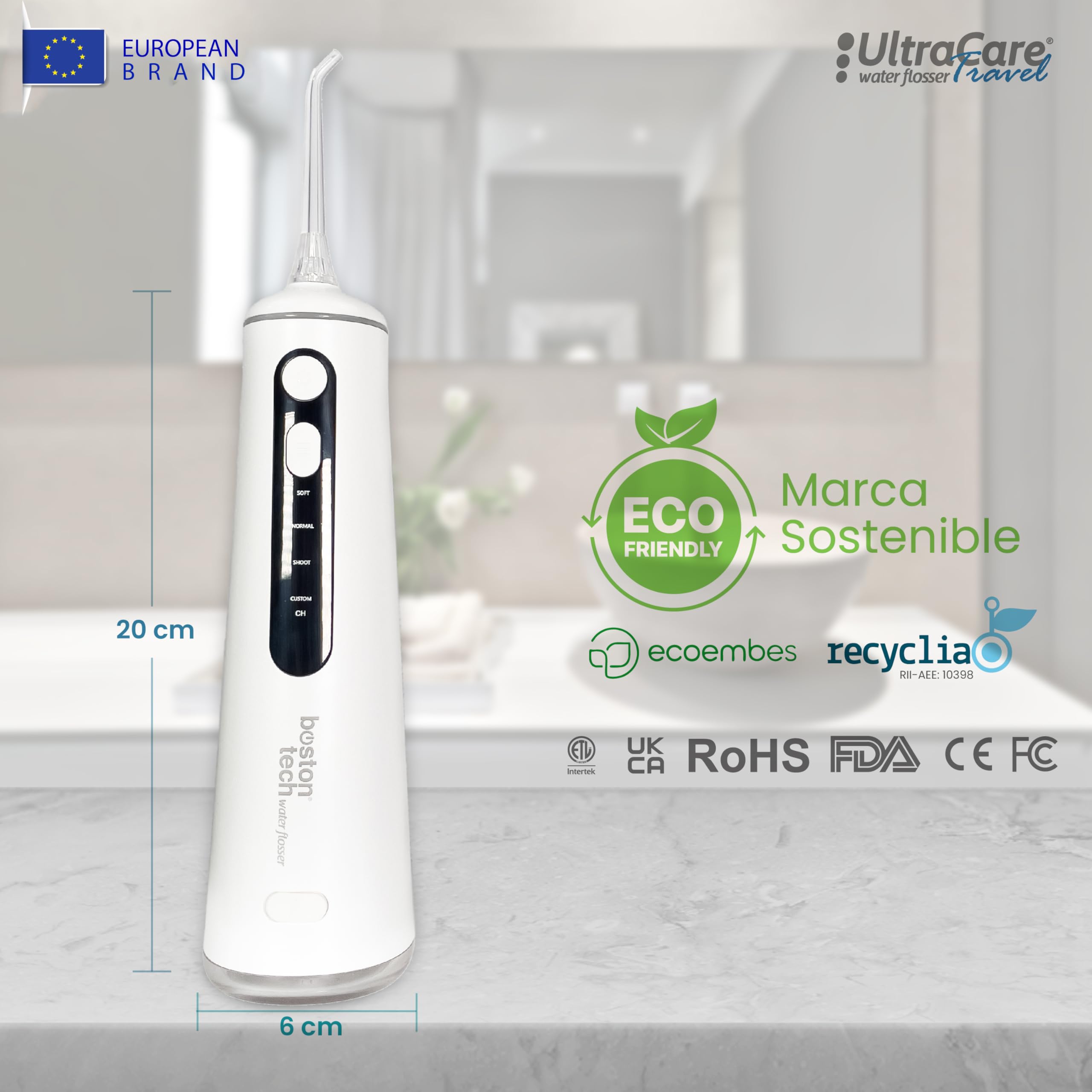 Aquapik Ultracare Travel Irrigador Bucal Portatil Inalámbrico 8 Boquillas 4 Modos IPX8 Impermeable 300ML USB-C Recargable