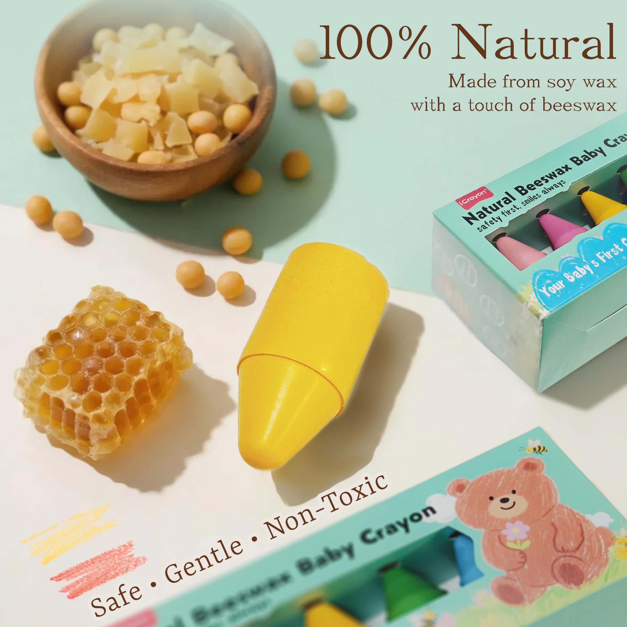 Soy & Beeswax Crayons for Toddlers 12 Colors Non-Toxic Natural Crayons - Image 4