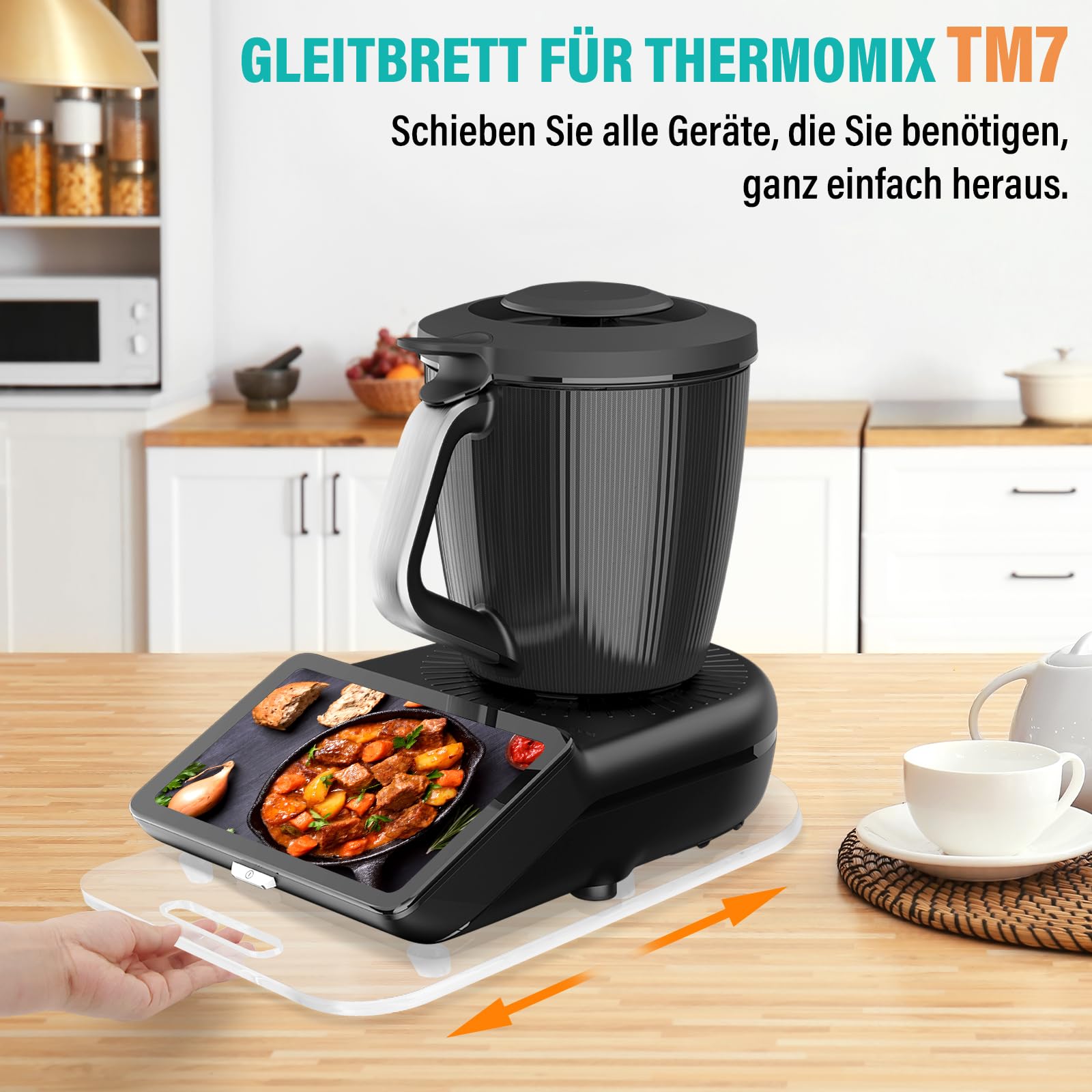 Tabla deslizante para Thermomix TM7, con un solo mango, para robot de cocina Thermomix Vorwerk TM7, accesorios (acrílico – transparente)