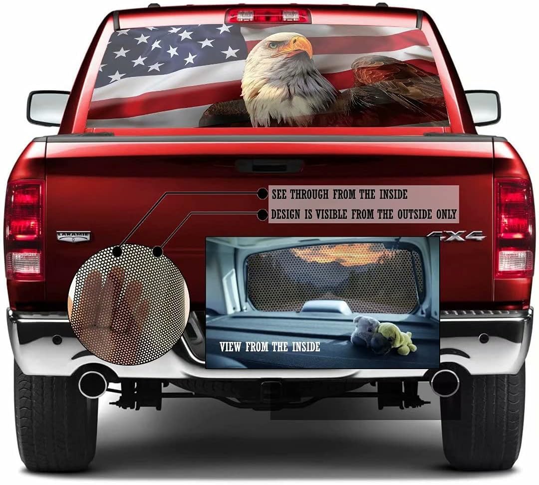 American USA Flag Eagle Car Rear Window Sticker Decoration,Perforated Window Film Decals for Truck Back Windshield,Scratch Hidden Car Stickers,Decor for Car