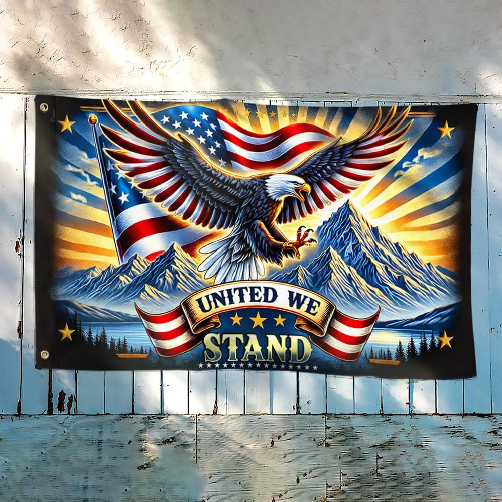 American Flag-United We Stand Eagle Patriotism Grommet Flag TQN4159GF, 3x5 ft., With Flagpole Mounting Rings-USA Flags Premium Polyester-Decorative Indoor Outdoor Flag