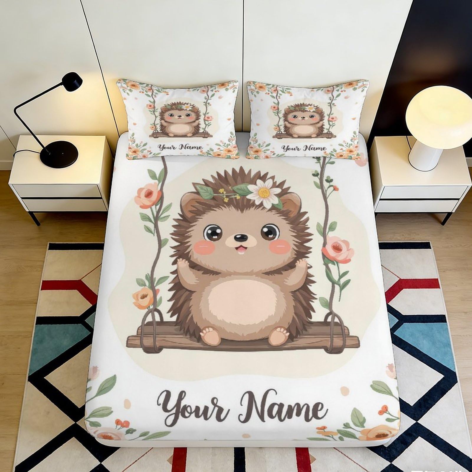 Pnayamiorkfel Style-2 3D Printed Cute Hedgehog Fitted Sheet Microfiber Breathable Floral Bed Cover For Bedroom Guest Room Mattress Protection Decor 90X200x25cm