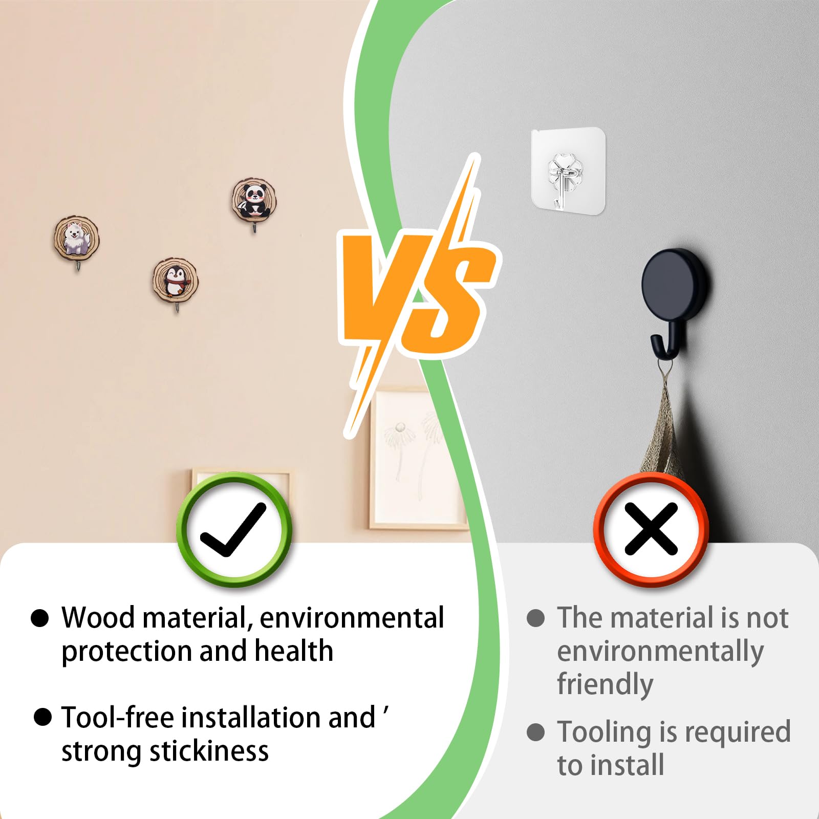 Kotkiddy® 6 Ganci Autoadesivi a Forma di Animale in Legno per Bambini