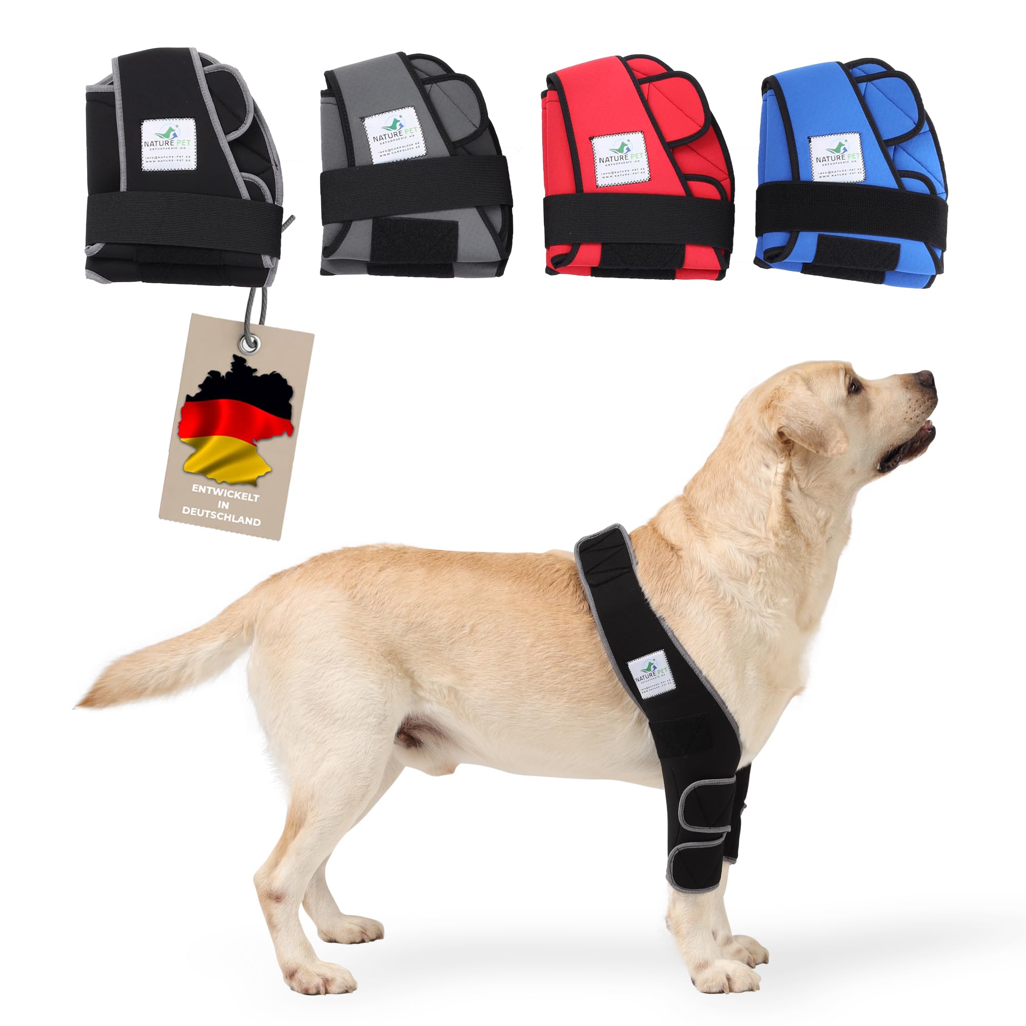 Nature Pet Elbow Support Dog/Elbow Pads with Mesh Insert for Cooling or Heat Pads - Ideal for Lying Quoles and Osteoarthritis in Dogs - Developed in Germany - Pressure Protection (M Black)