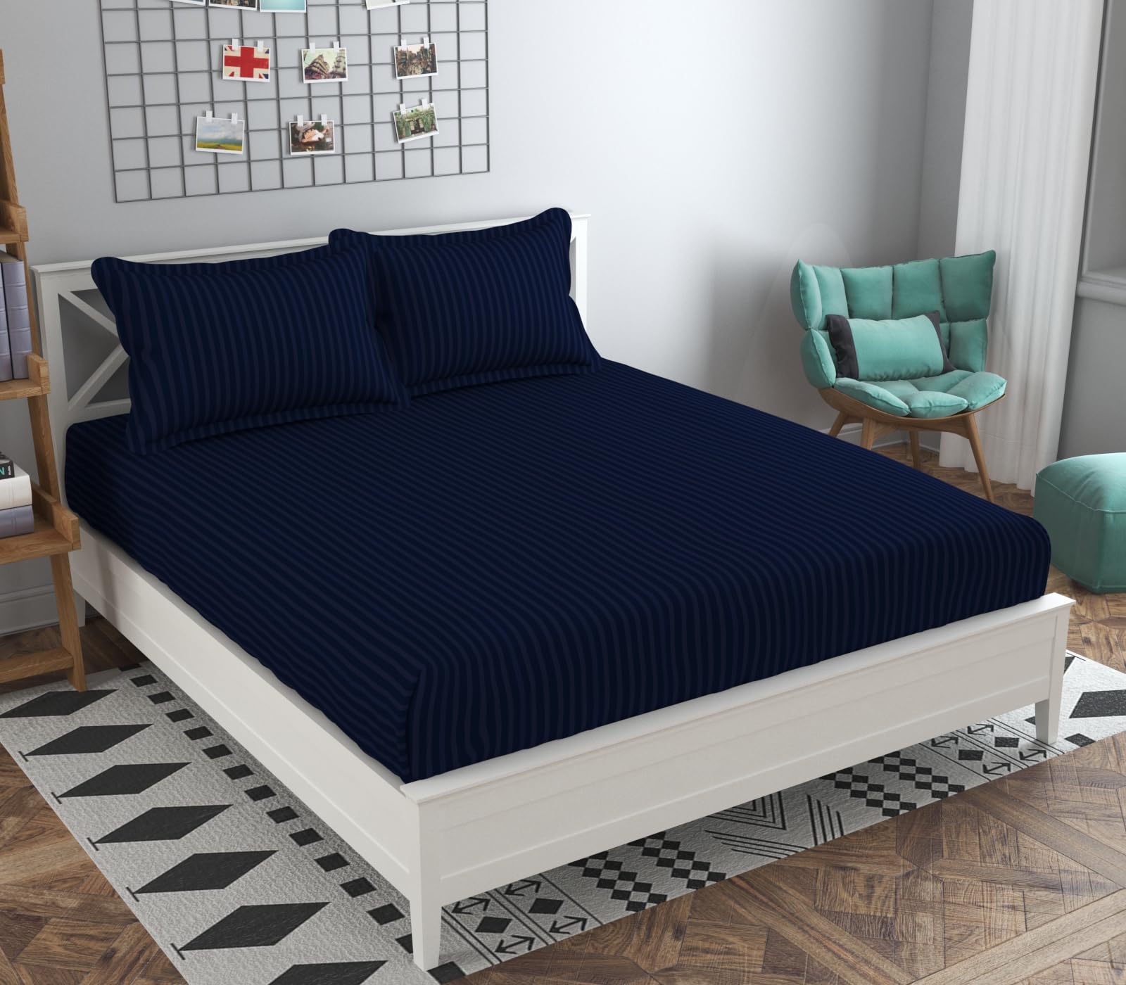 Olive Striped Cotton Bedsheet - Single Bed -9