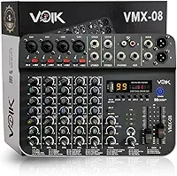 Mesa De Som 8 Canais Voik VMX-08 USB Bluetooth 99 Efeitos Interface de Áudio Live Streaming 48v Phantom Power HI-Z Processamento Digital Bivolt 110v/220v