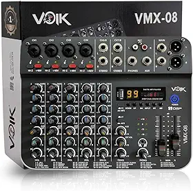 Mesa De Som 8 Canais Voik VMX-08 USB Bluetooth 99 Efeitos Interface de Áudio Live Streaming 48v Phantom Power HI-Z Processamento Digital Bivolt 110v/220v