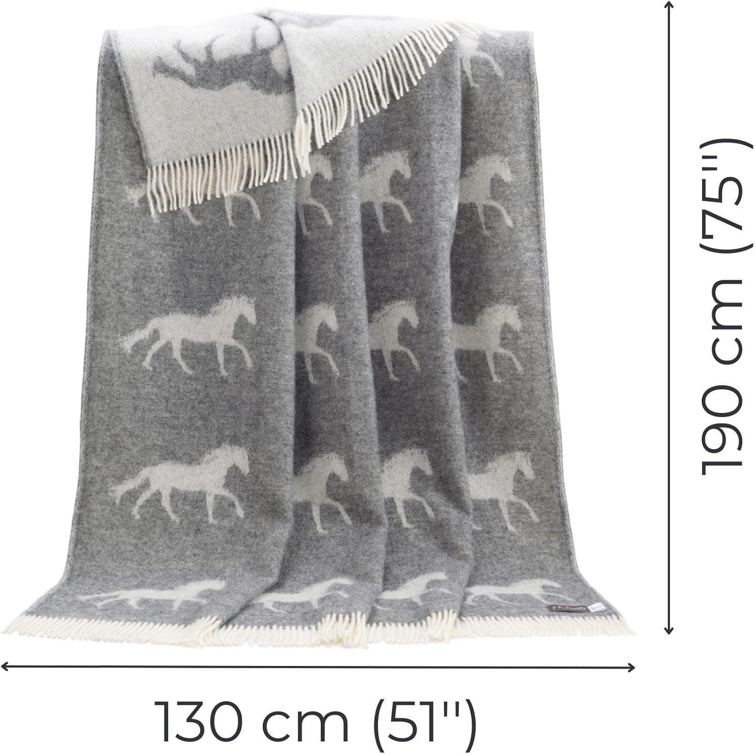 JJ Textile Horse Soft Grey Throw 100% Wool - Soft & Cosy with a Reversible Design - Quality Wool Throw for Bed, Sofa & Home Decor - Large Blanket 190cm x 130cm.