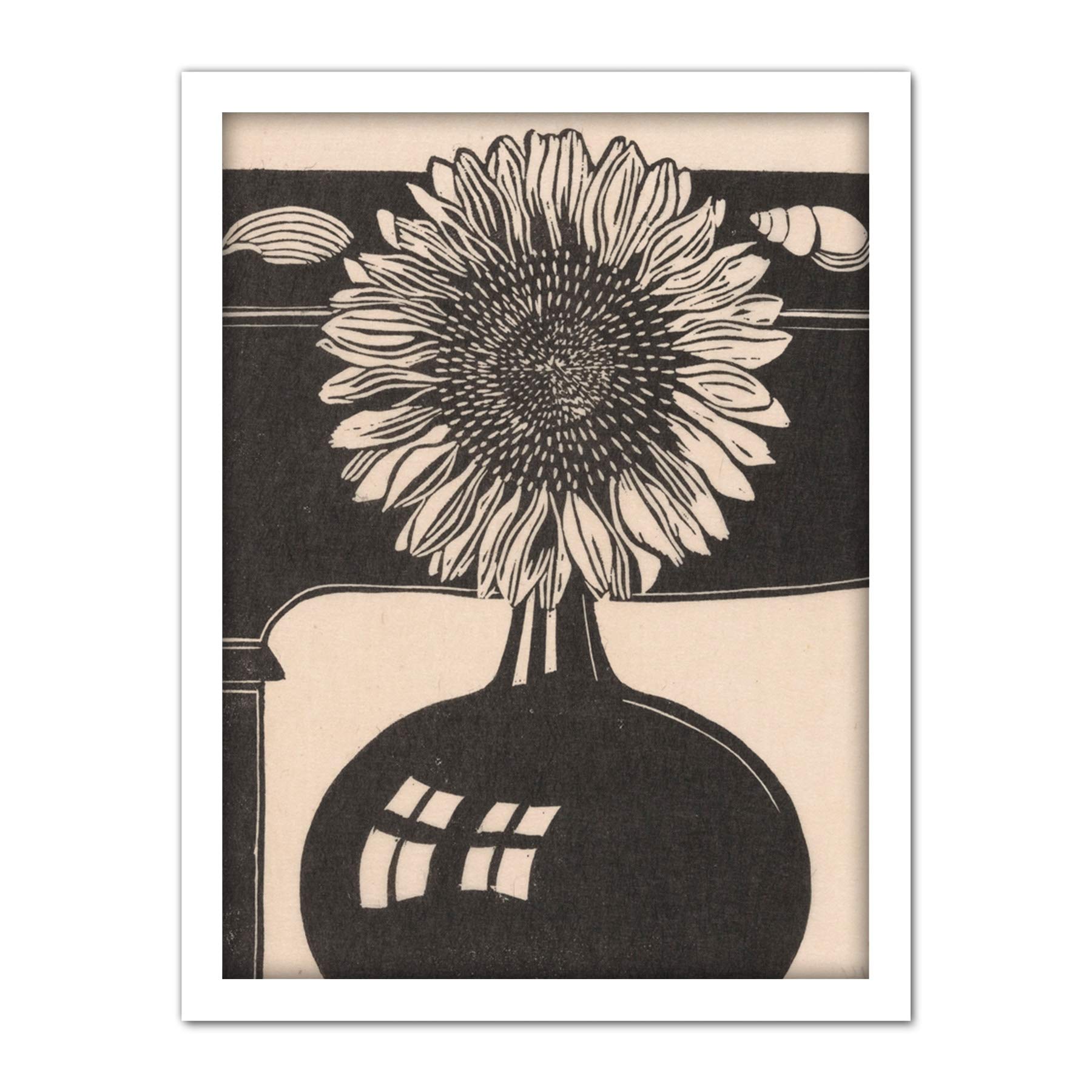 Artery8 Mesquita Sunflower Vase Shells 1914 Artwork Framed Wall Art Print 18X24 Inch