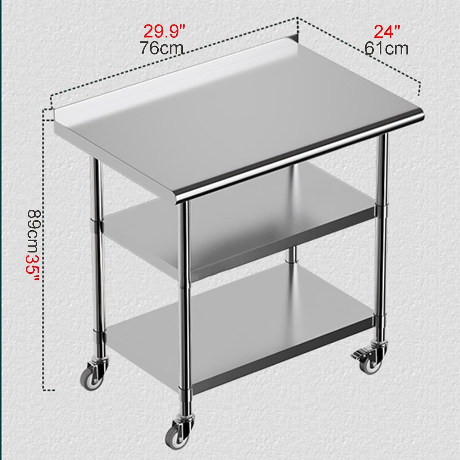Thickened Stainless Steel Work Table Commercial Kitchen Cutting Board Preparation Table with Guard Rail Wheeled Cutting Table