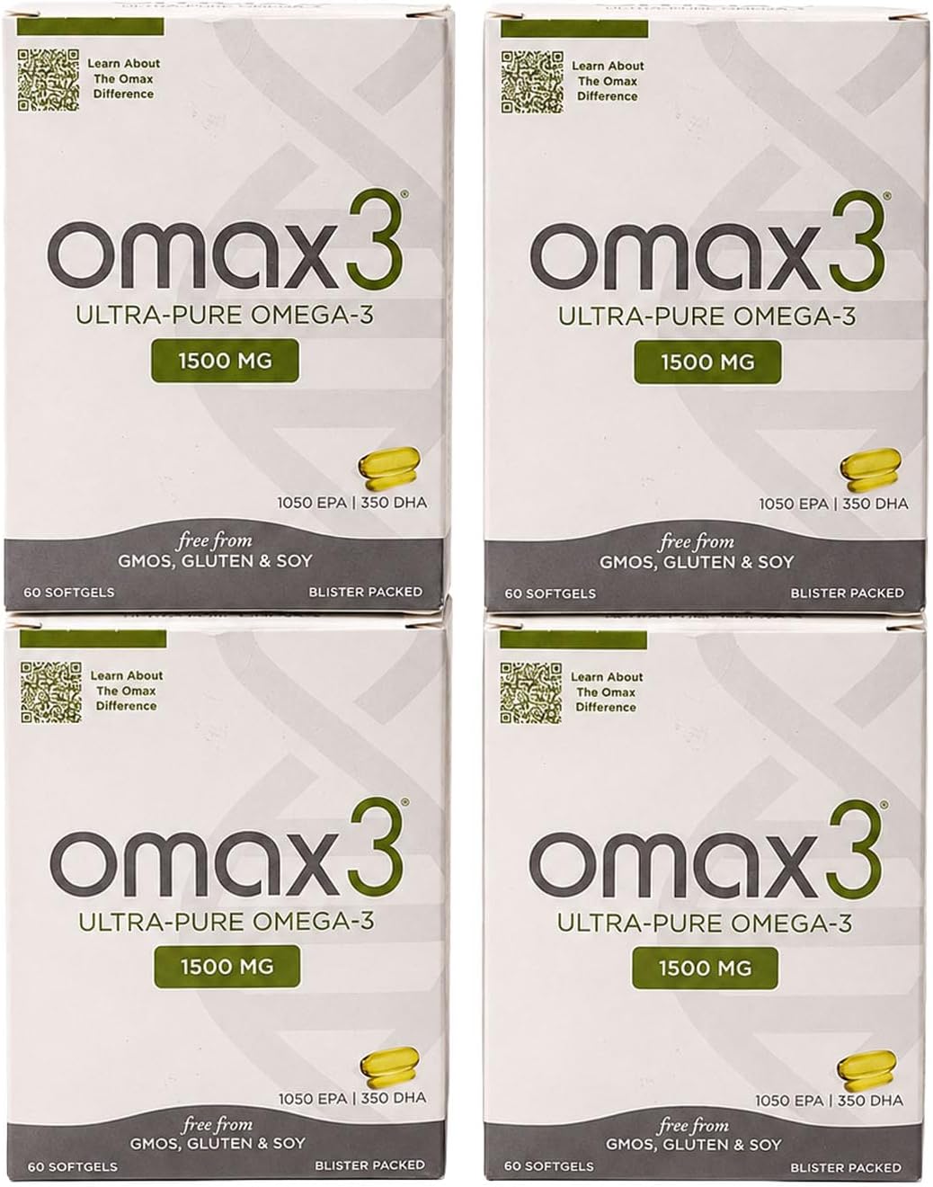Ultra-Pure Omega-3 Fish Oil Pills, 240 Softgels, 4 Boxes | Blister Packed, High Concentration EPA DHA, 1500 MG, Gluten Free, Non-GMO