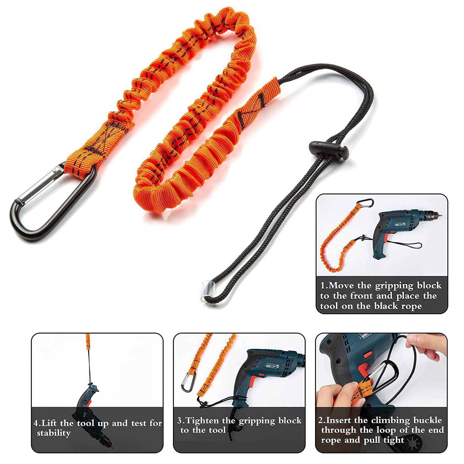 Cordones de Seguridad para Herramientas, Cordon de Trabajo en Altura, Cuerda Elástica Antipérdida 3Pcs