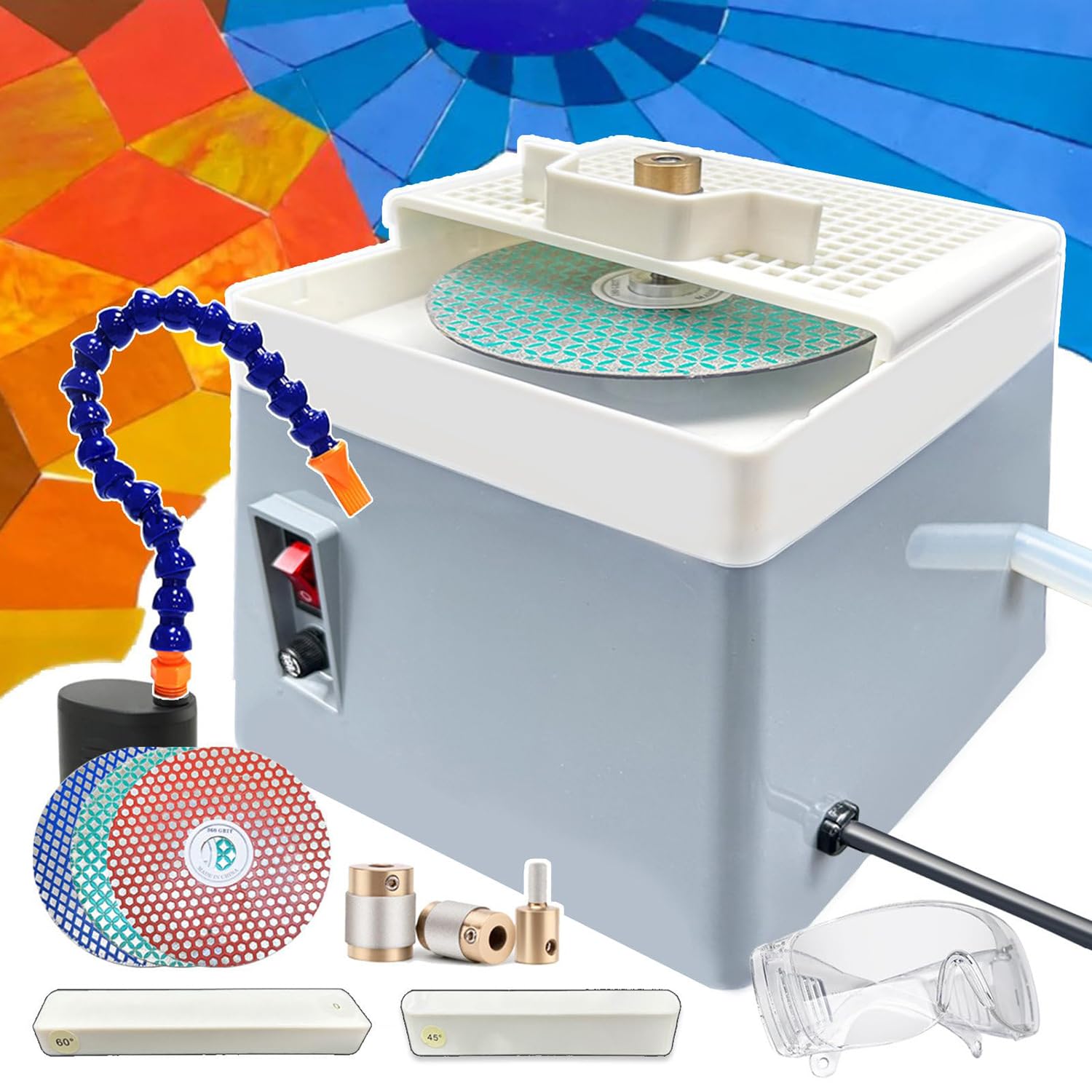 Stained Glass Starter and Grinding Machine,Glass Angle Grinder Kit with Water Circulation Pump+Grinding Head+Grit Disc+Angle Positioning Tool