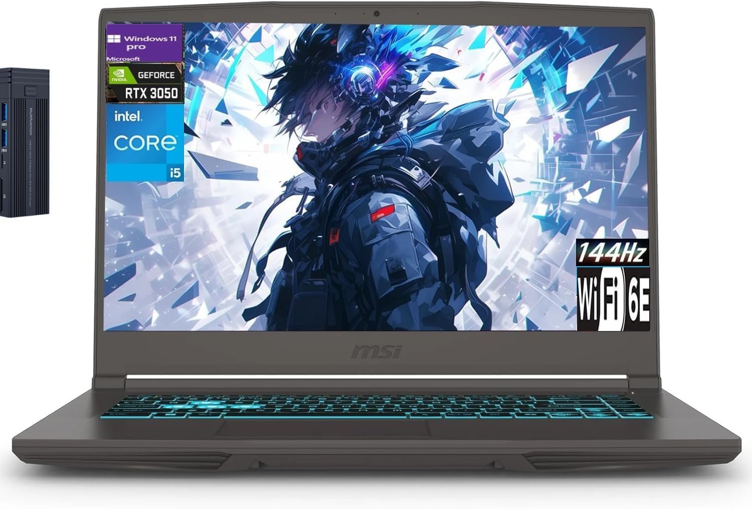 msi Thin 15.6" FHD Intel Core i5-13420H Gaming Laptop, NVIDIA GeForce RTX 3050, 16GB RAM 1TB SSD, 256gb 9H Docking Station, Webcam, Wi-Fi 6E, Backlit Keyboard, Bluetooth, Windows 11 Home, Gray