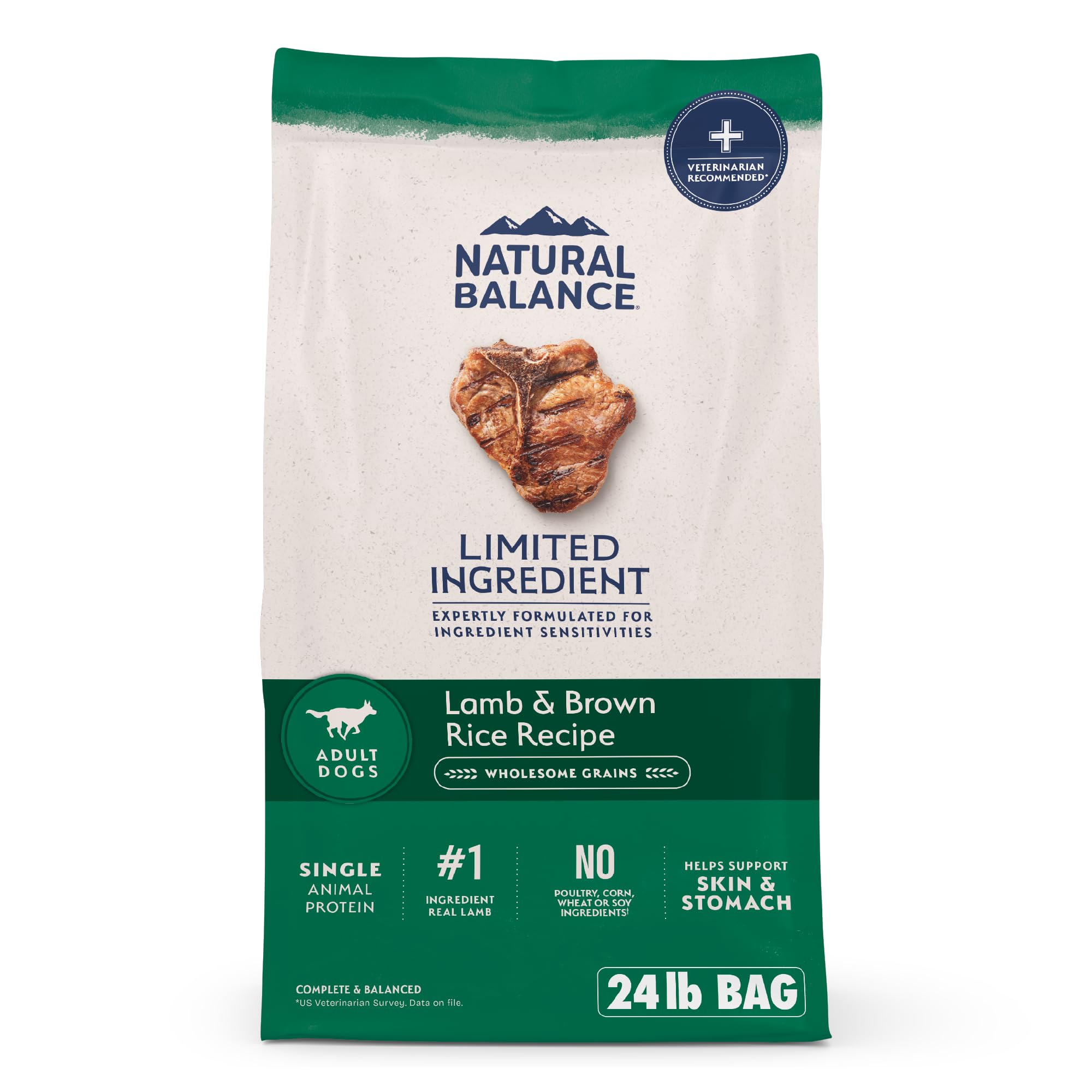 Natural Balance Limited Ingredient Adult Dry Dog Food with Healthy Grains, Lamb & Brown Rice Recipe, 24 Pound (Pack of 1)