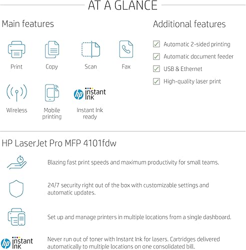 Vista 3 de HP LaserJet Pro MFP 4101fdw - Impresora inalámbrica en blanco y negro con fax