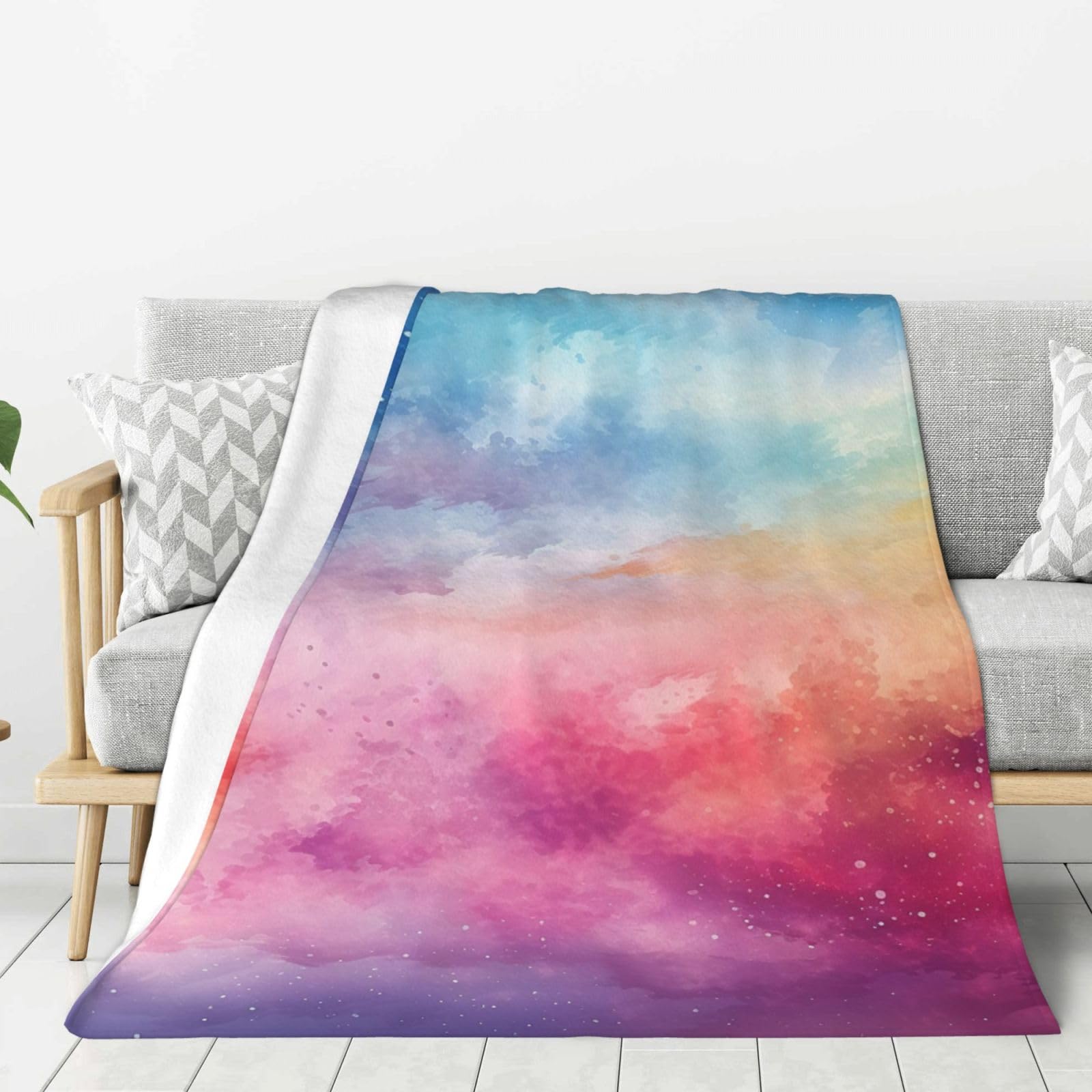 Watercolor Background Throw Blanket Plush Flannel Fleece Blanket, Soft Lightweight Cozy Blankets 60"X50" for Bed Couch Sofa Travel