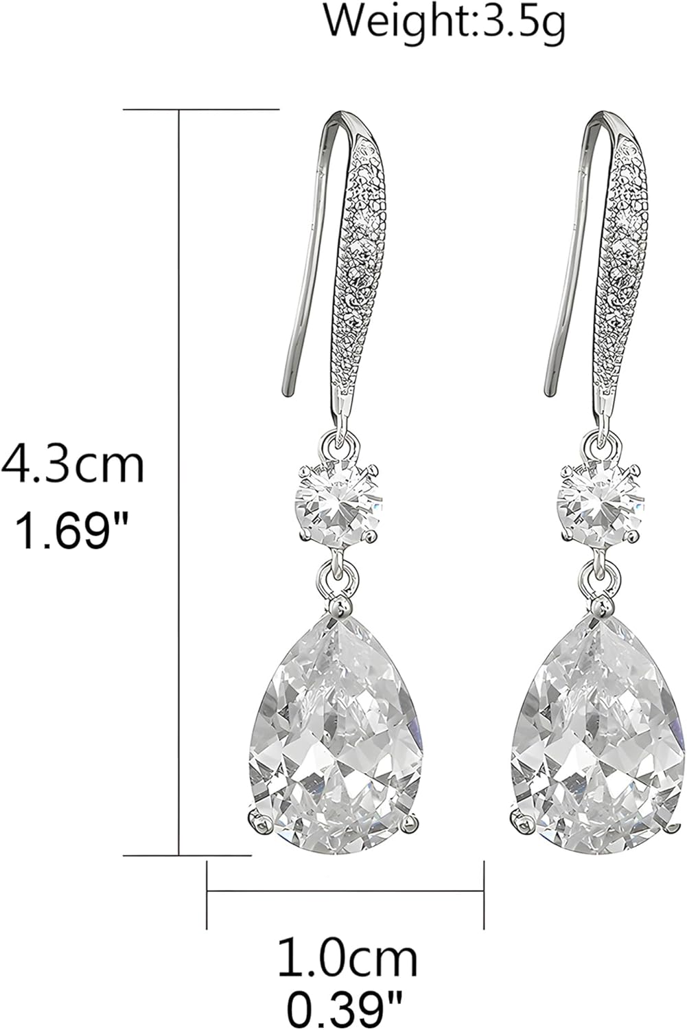 Drop Dangle Earrings for Women, Pear Cut Cubic Zirconia Long Teardrop Wedding Bridal Earrings, Silver Rose Gold Plated Copper Brass Micro Inlay CZ Gorgeous Plain Simple Fine Jewelry Gifts Box - Image 7