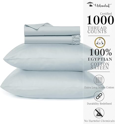 Miniatura 2 de URBANHUT Sábanas 100% de algodón egipcio, juego de sábanas de 1000 hilos tamaño Queen (4 unidades), sábanas de hotel de lujo para cama tamaño Queen,