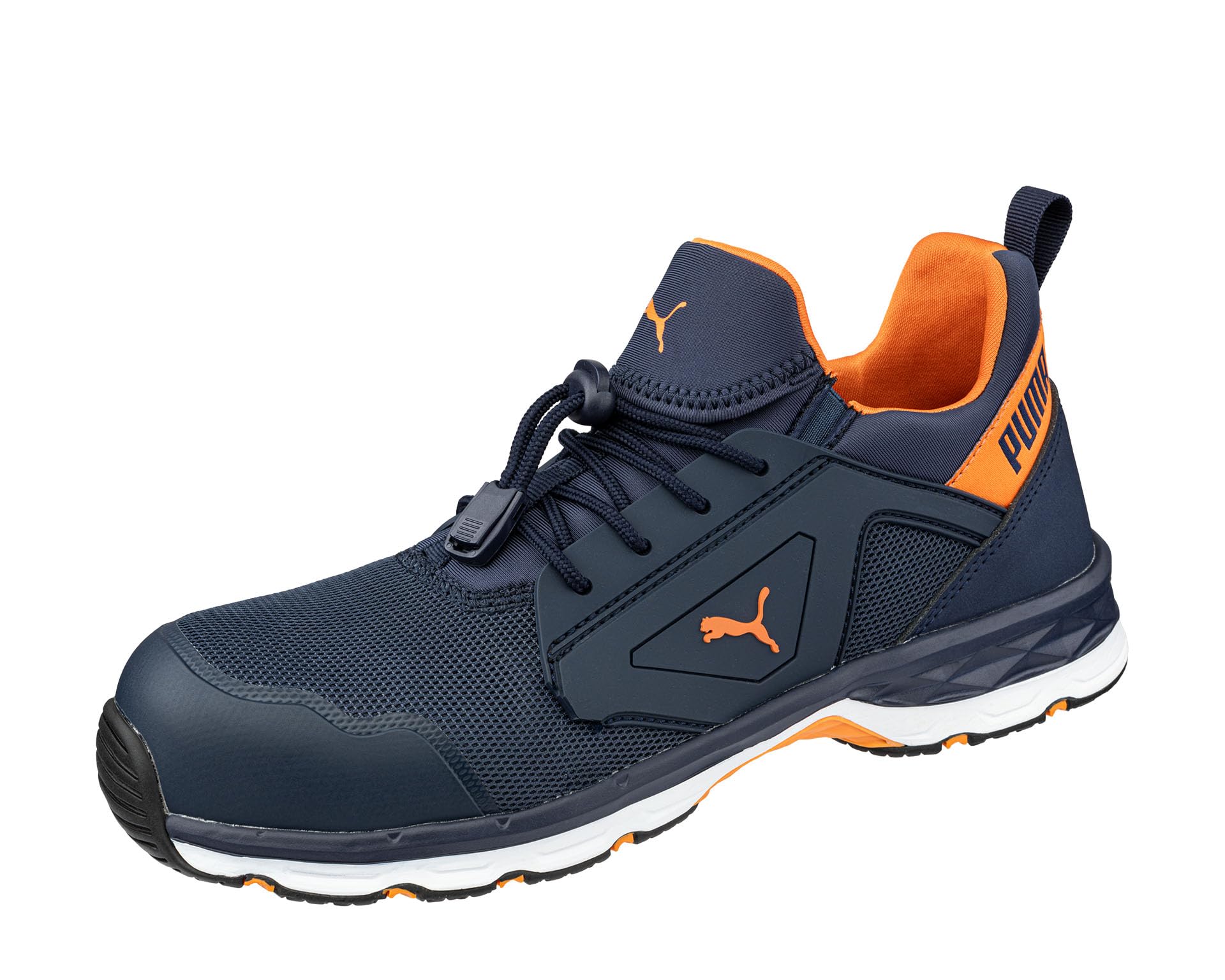 PUMA Safety Chase Blue Orange Low S1PS ESD FO HRO SR - Zapatos de seguridad para hombre, transpirables, antideslizantes, sin metal, tapa de fibra de vidrio, zapatos de trabajo