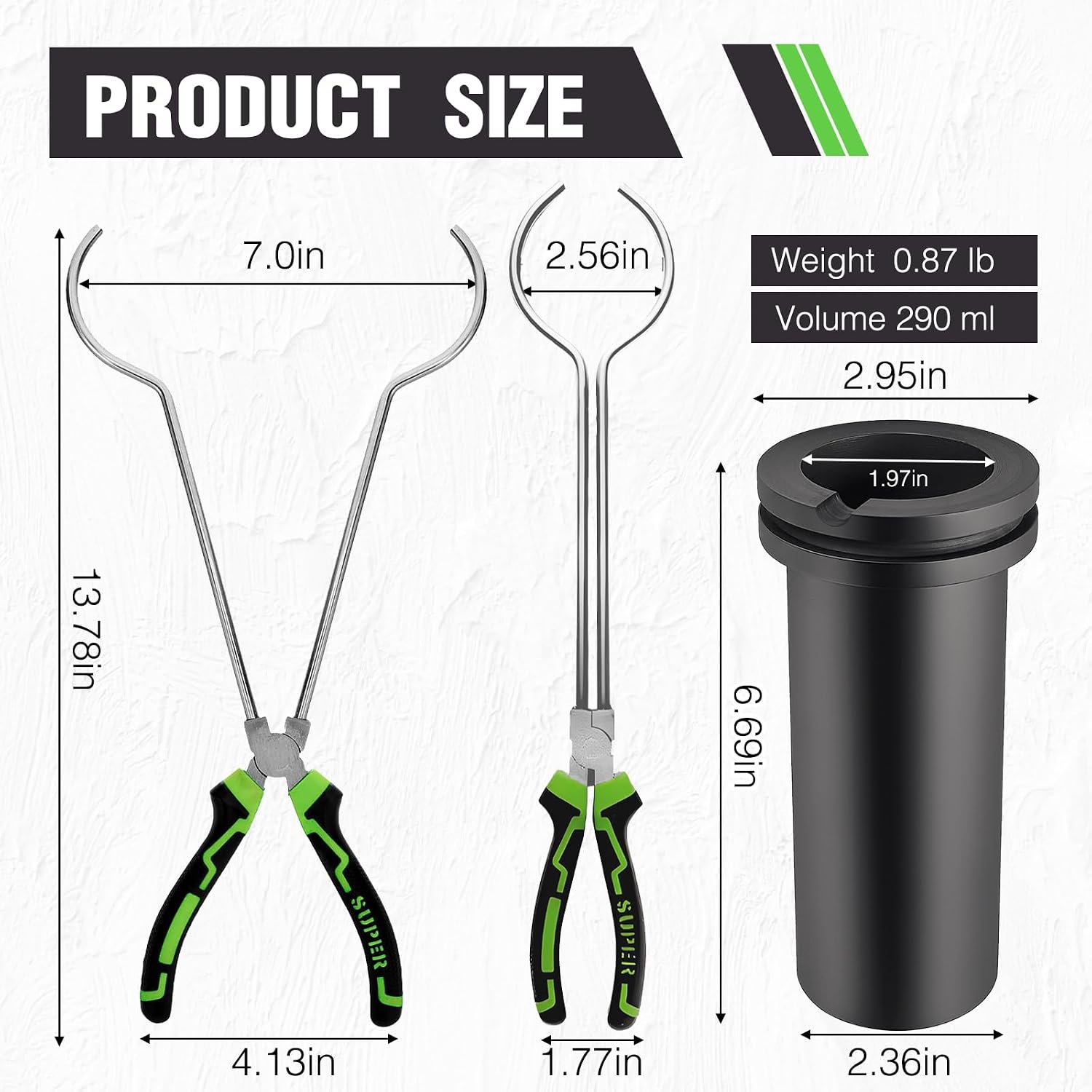 3KG High Purity Graphite Crucible with Tongs, Crucibles for Melting Metal, High Temperature Resistant Container for Gold, Silver, Copper, Brass, Aluminum, Metal Casting Kit Compatible