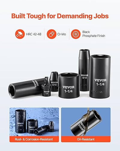 Miniatura 2 de VEVOR Juego de llaves de impacto de 1/4, 3/8 y 1/2 pulgadas, 210 piezas métricas y estándar completas, profundo y poco profundo, CR-V, 6 puntos