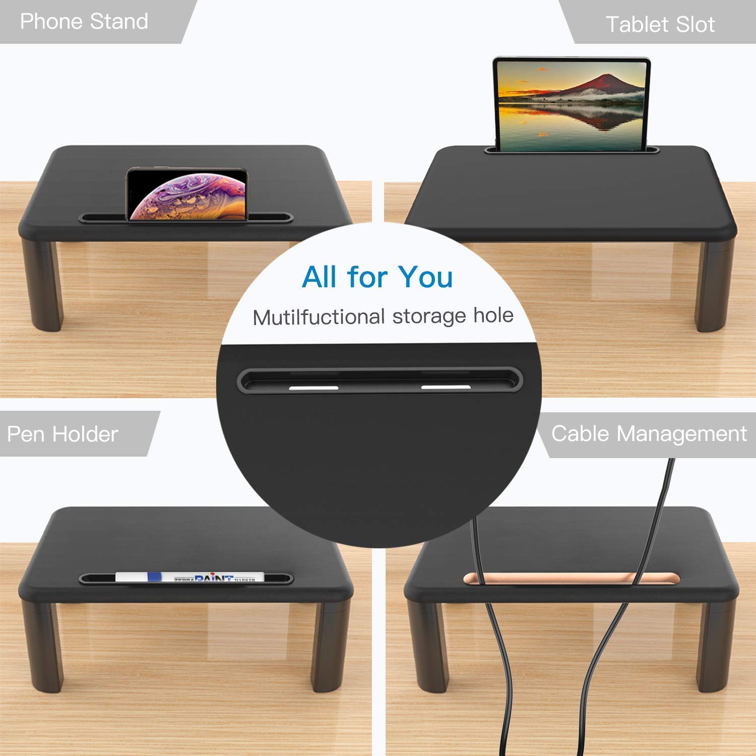 HUANUO Monitor Stand, 3 Height Adjustable Computer Monitor Stand, Monitor Stand Riser with