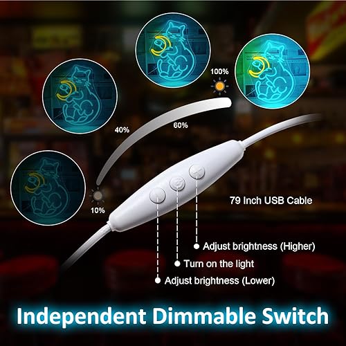 Miniatura 3 de Letrero de neón regulable con diseño de gato lunar para decoración de pared, luz LED USB azul para dormitorio, sala de estar, regalo de arte de pared