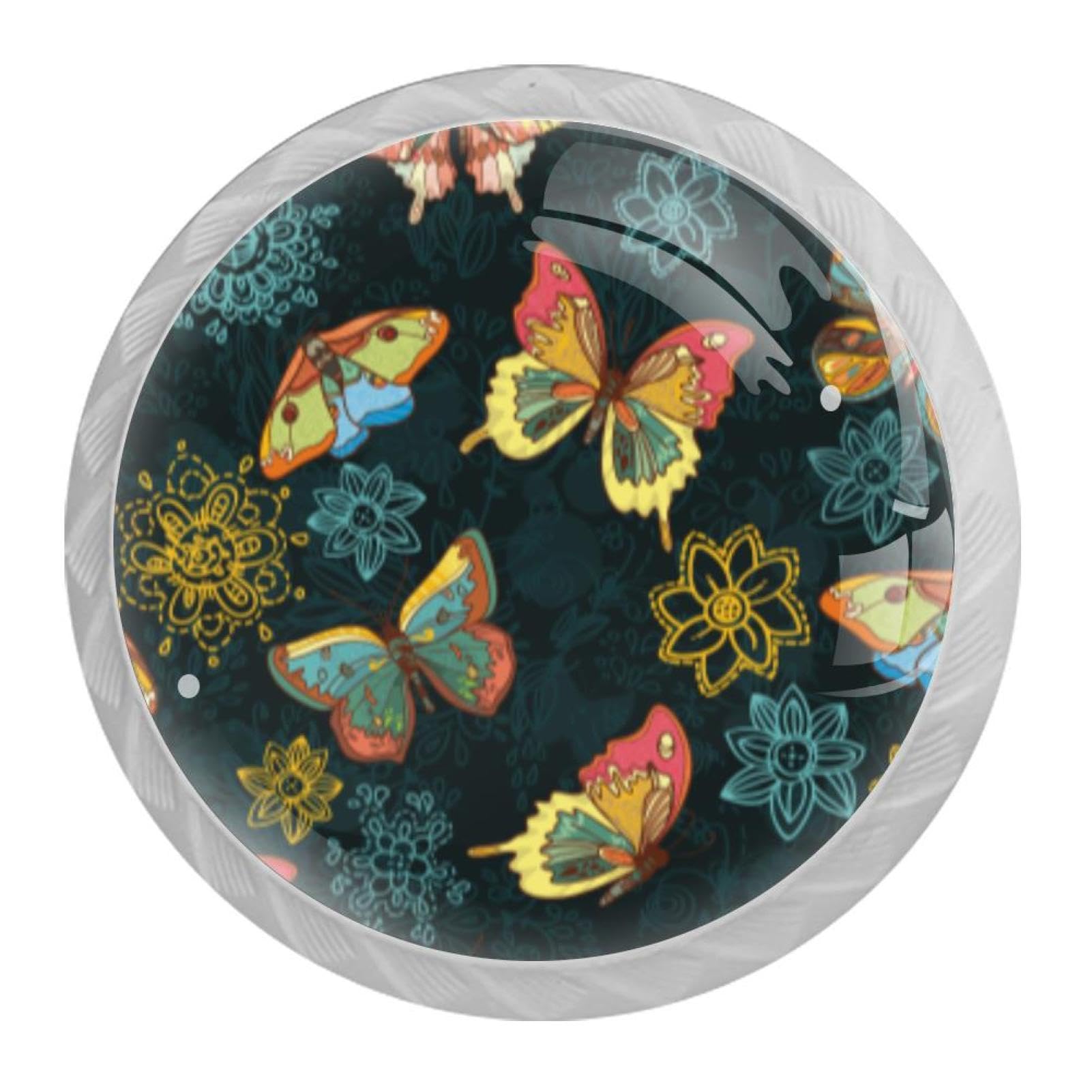 Tqmspg Multi03 4 Pieces Drawer Pulls Butterflies And Flowers Door Knobs Dresser Handles For Kitchen Wardrobe Cupboard Hardware Furniture