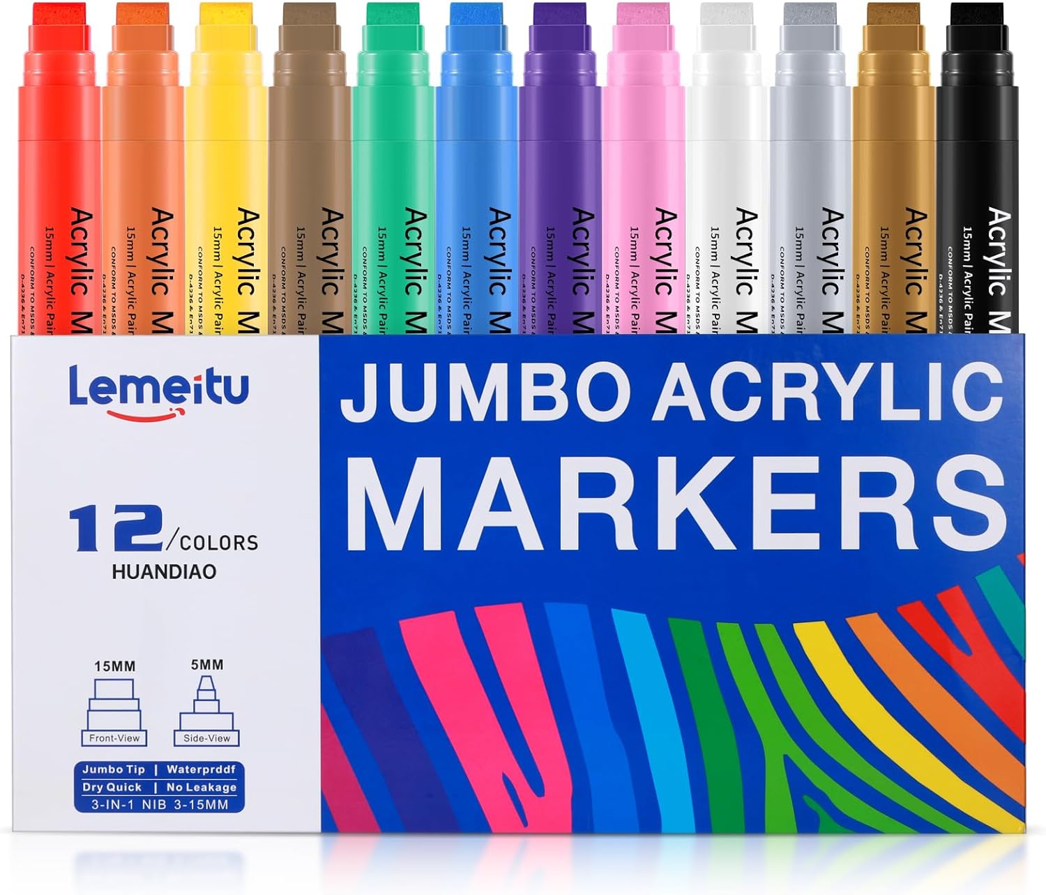 Poster Marker Set: 15 mm broad-tip thick acrylic paint marker, calligraphy markers for large posters, suitable for petroglyphs, posters, signs, canvas, glass, wood, ceramics (pack of 12) 1 Count (Pack of 1)