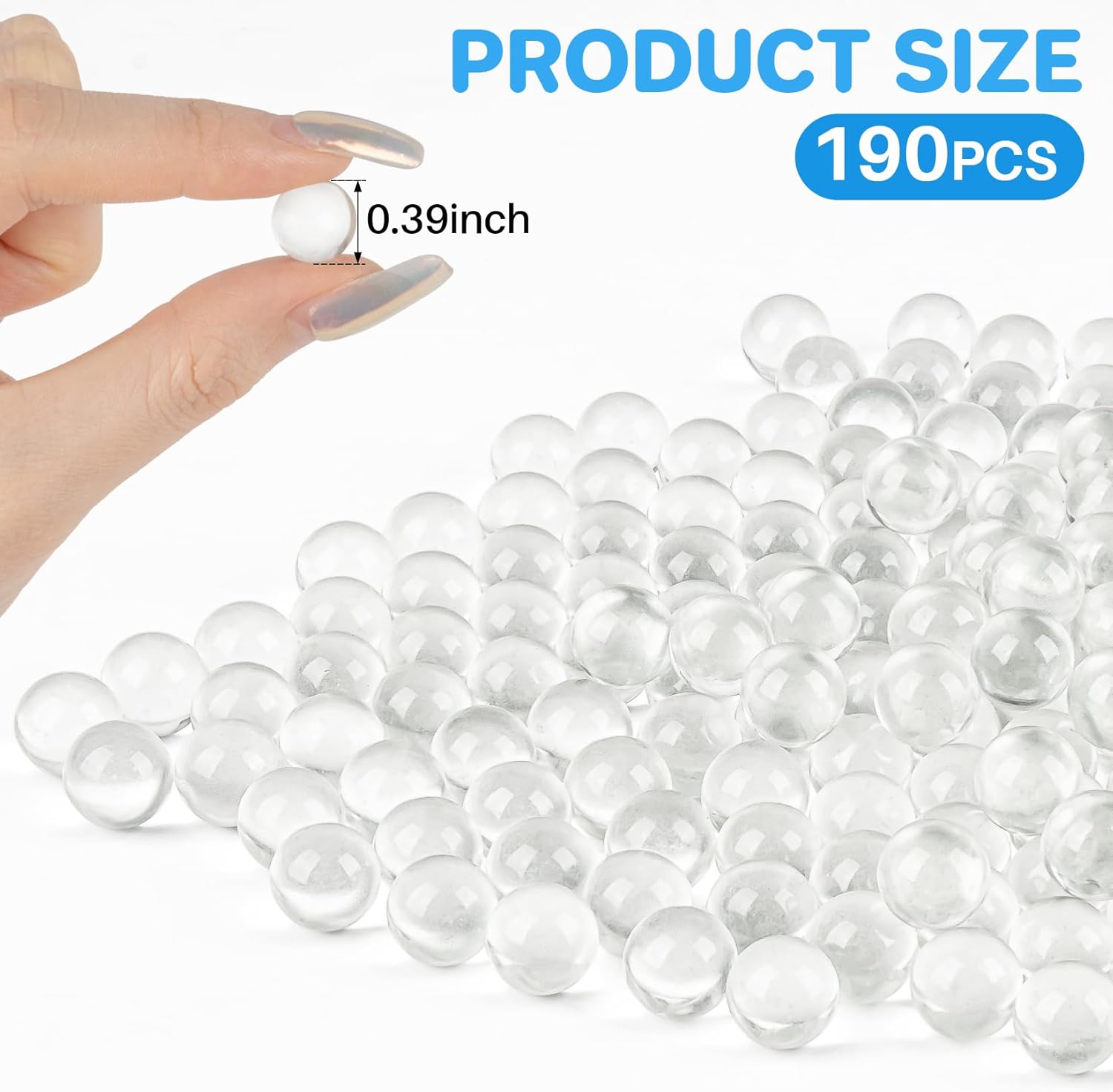 Sukh 190 Pcs Clear Marbles for Vase Filler - Small Round Glass Beads 0.39In Transparent Glass Marbles for Vases,Aquariums,Home Decoration,Games,1LB