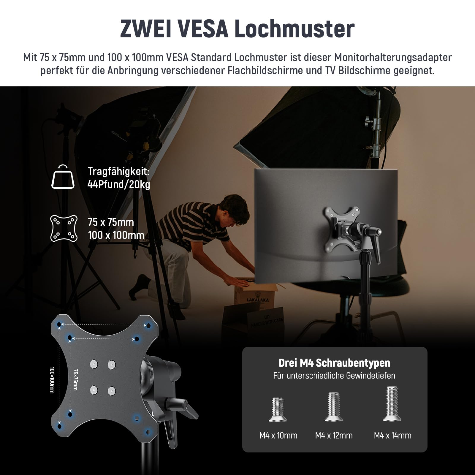 Neewer VESA Monitor Mount Adapter mit Arca Schnellverschluss 6" – Bild 2
