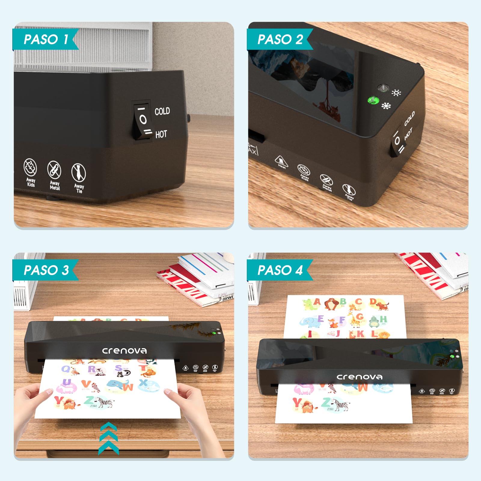 Crenova Plastificadora con Guillotina, Modo Frío y Caliente, Laminadora con 11 fundas de plastificación, Ideal para Colegio Oficina Estudio Fotográfico, Negro
