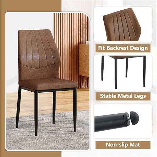 Miniatura 4 de Juego de 4 sillas de comedor modernas de color marrón con respaldo ergonómico de tela de gamuza, cojín suave y patas de metal negro, sillas de