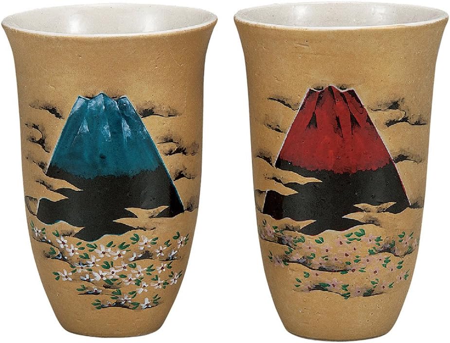 Kutani Ware K4-1144 Masato Tanishiki Kiln Free Cup Pair (Wooden Box) Fuji