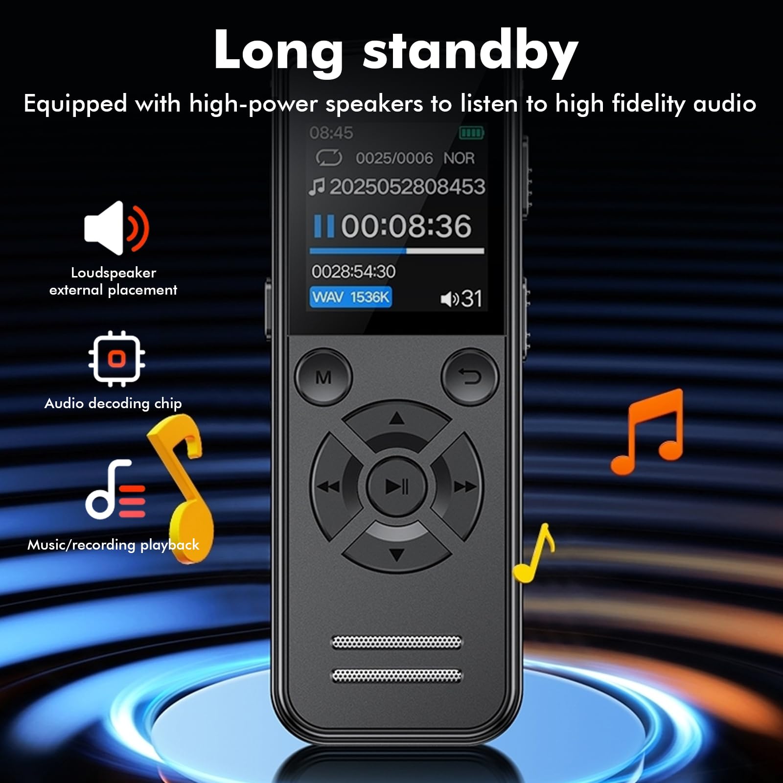 Digitales Diktiergerät 64GB, Tonbandgeräte Sprachrekorder mit Farbdisplay, One-Touch Aufnahme, Geräuschreduzierung, Wiederaufladbar über USB, Mini Diktiergerät für Meetings, Interviews & Vorträge
