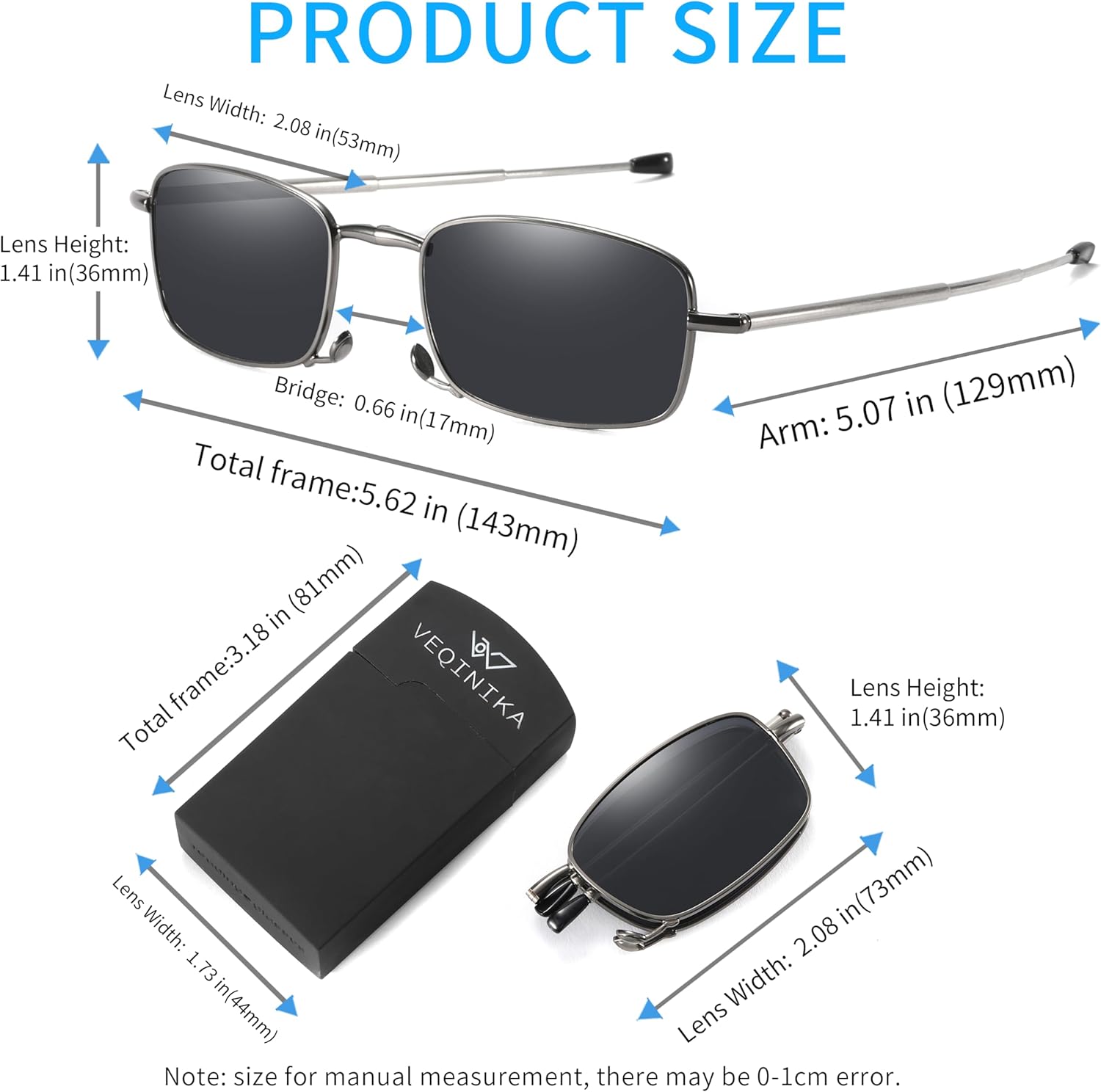 VEQINIKA Sunglasses for Men Women Polarized Folding Sunglasses with Case Spring Hinge UV Blocking Foldable Sunglasses - Image 4