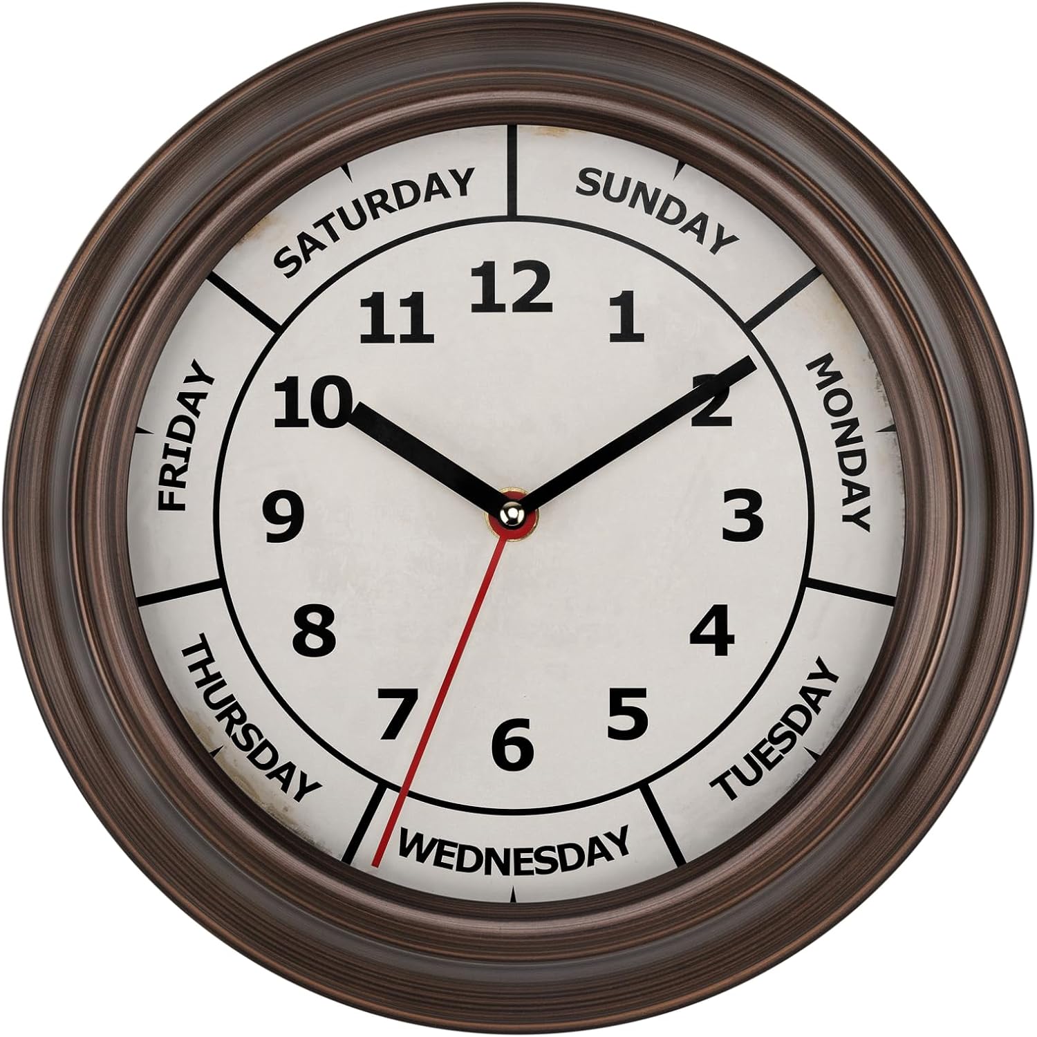 Foxtop Day of The Week Wall Clock for Seniors, Metal Retro