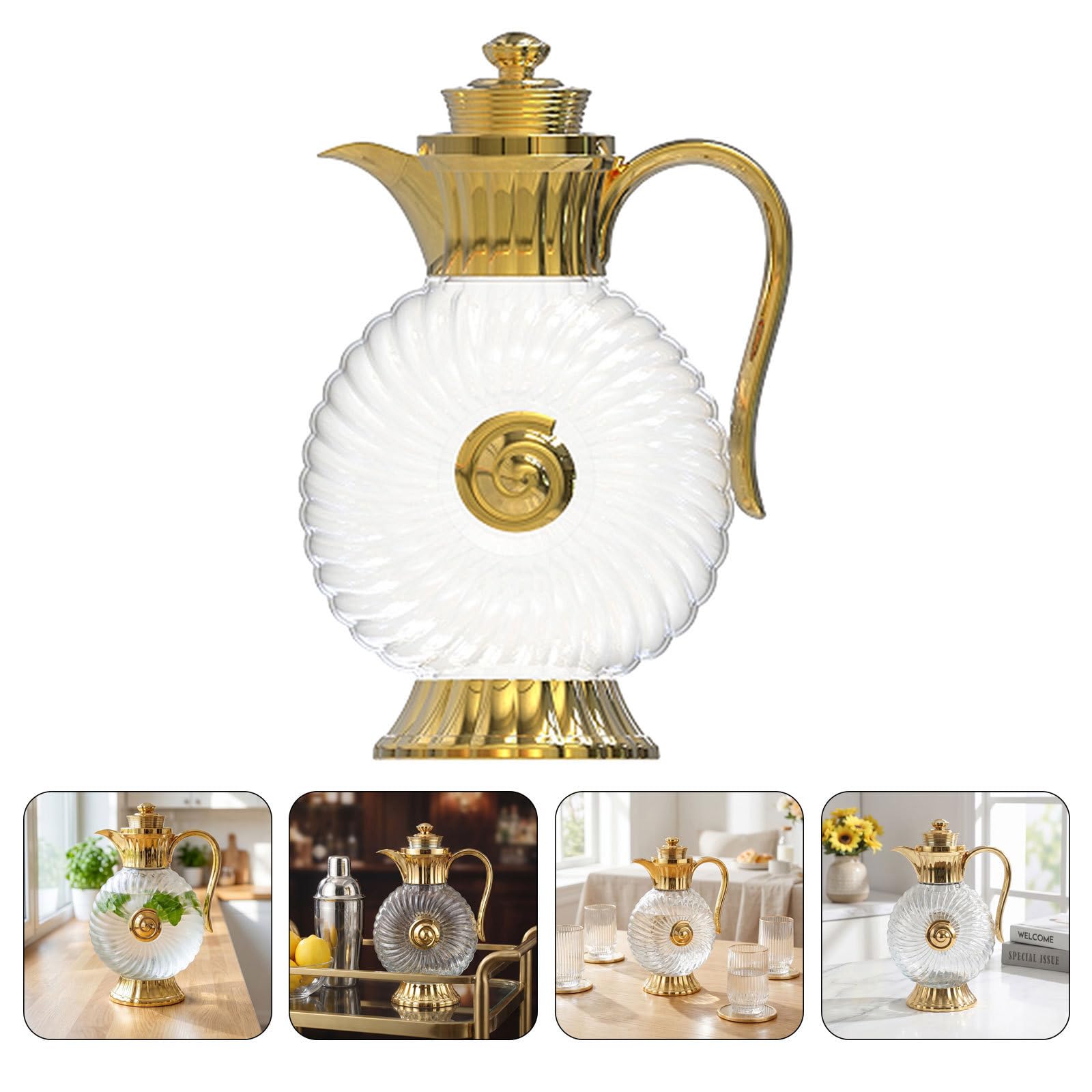 Happyyami Glaskrug 1,8l Gold mit Stabilem Sockel und Kühlschrankgeeignet im Eleganten Arabischen Stil für Dinnerpartys und Gästeunterhaltung