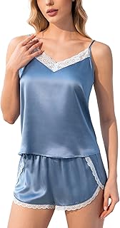 100% Mulberry Silk Pajama Set for Women 2 Piece Lace Cami Pj Shorts Set Lingerie Sleepwear