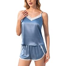 THXSILK 100% Mulberry Silk Pajama Set for Women 2 Piece Lace Cami Pj Shorts Set Lingerie Sleepwear