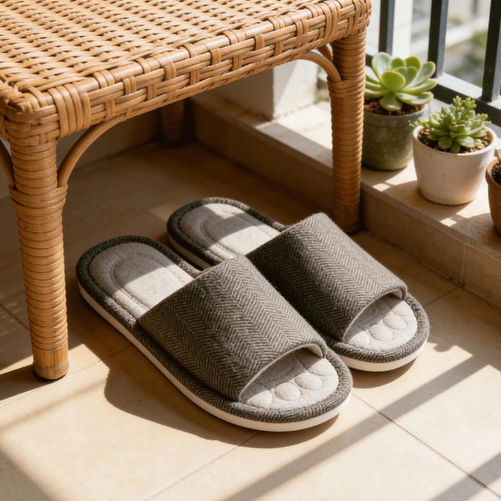 Zapatillas Casa Mujer Hombre Cómoda Espuma de Memoria Transpirable Algodón Pantuflas Punta Abierta Antideslizante Slippers Verano — view 7