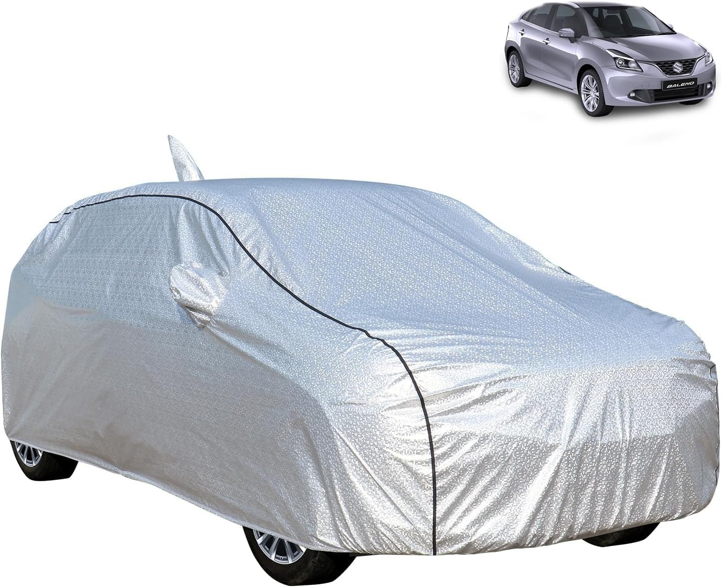 Allextreme Car Cover for Maruti Baleno All Model & Years (2015-2025) 100% Waterproof with Mirror & Antenna Pocket Triple Stitched Bottom Elastic Dustproof Full Body Protection (UV Resistant Silver)