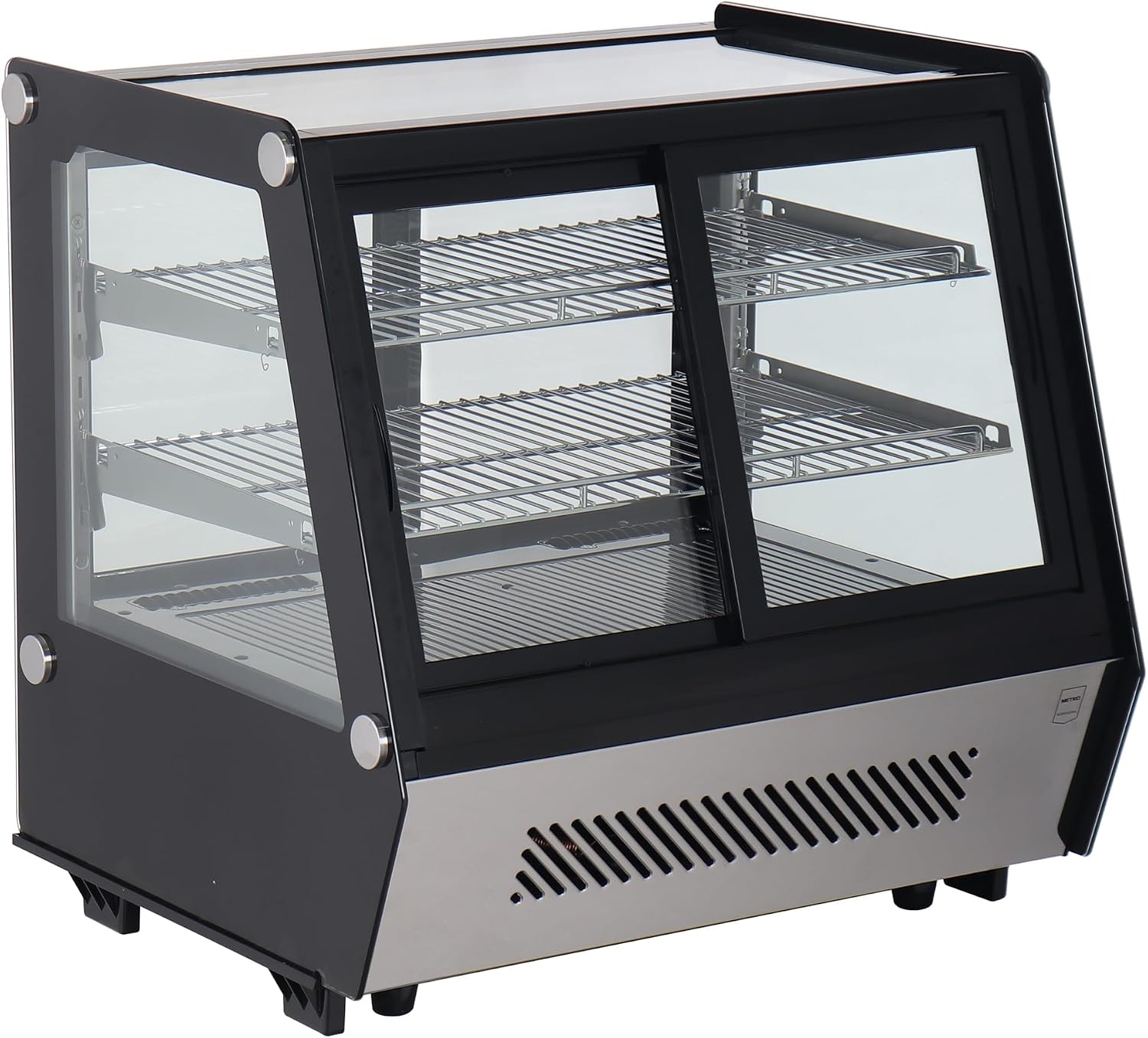 METRO Professional GCV1130BF 102L 2 Shelves LED Illuminated Table Top Refrigerated Display Cabinet - Silver / Black - Rear and Front Doors [Energy Class B]