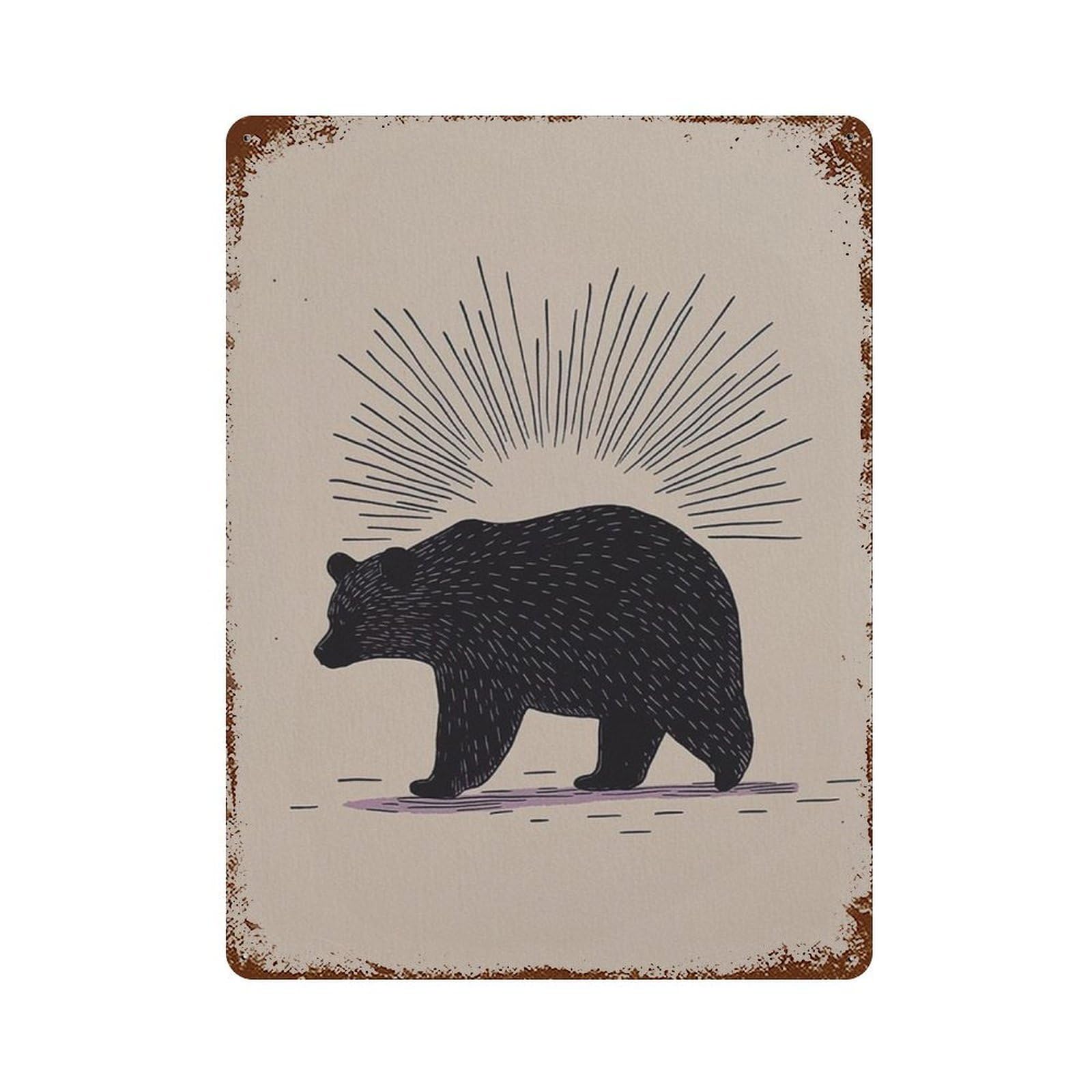 xiaoxiaoshen Minimal Bear Forest Pink Woodland Modern Animal Wall Decor Art Metal Tin Poster Modern Home Decor Art Home Bar Shop Decorations Vintage Sign 40x30cm