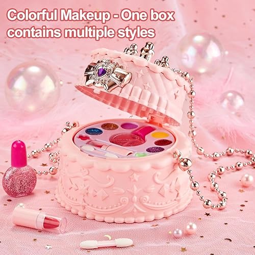 Miniatura 2 de Juego de maquillaje para niñas, juego de cosméticos lavable real, kit de maquillaje para niñas, juguetes con estuche de almacenamiento rosa, regalo
