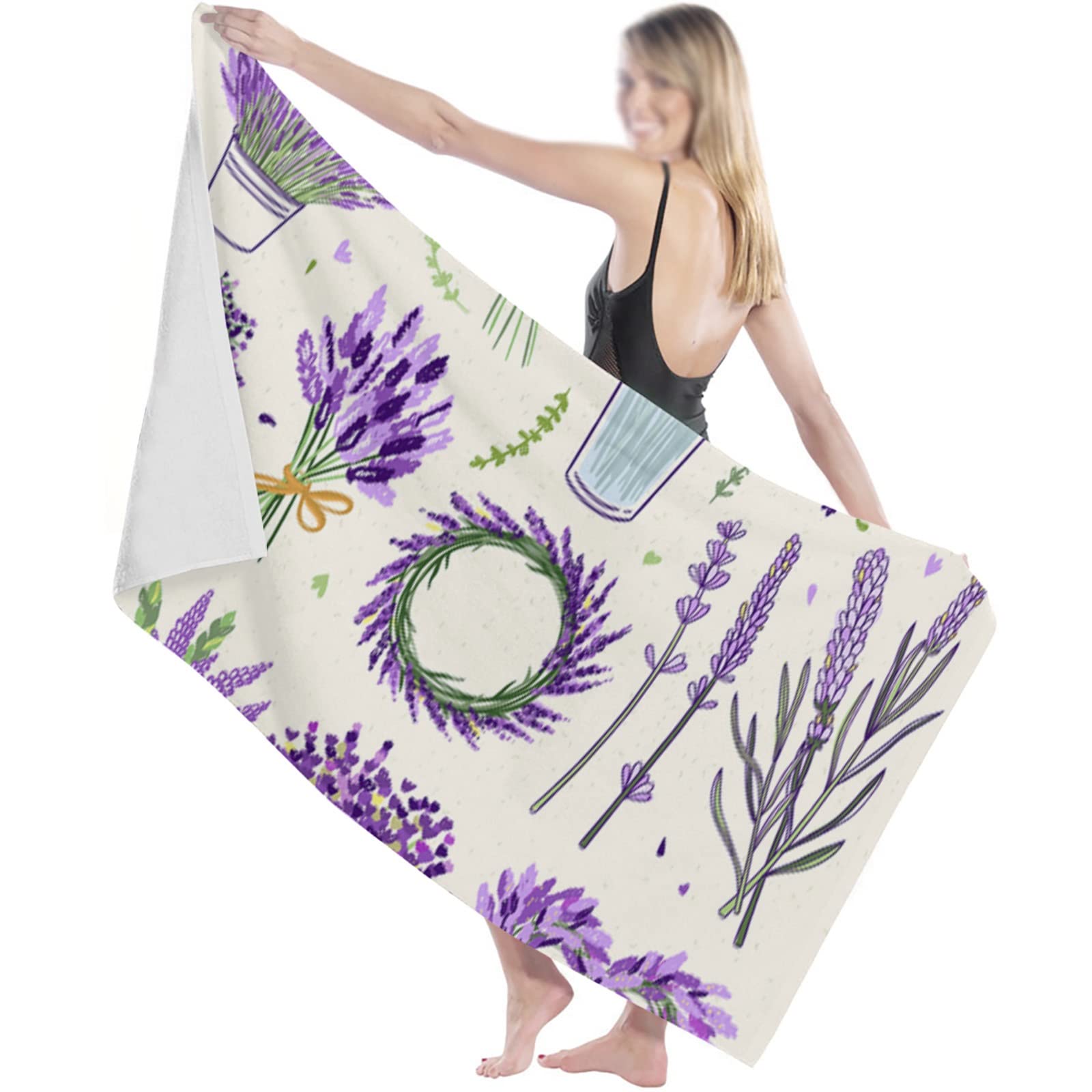 Lavender Purple Floral Beach Towel Sports Quick Dry Towel Beach Blanket for Adults Outdoor Picnic Blanket (Color : A, Size : 70x140cm) (A 70x140cm)